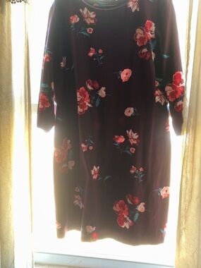 Old Navy Plum Floral Long-Sleeve Midi Dress